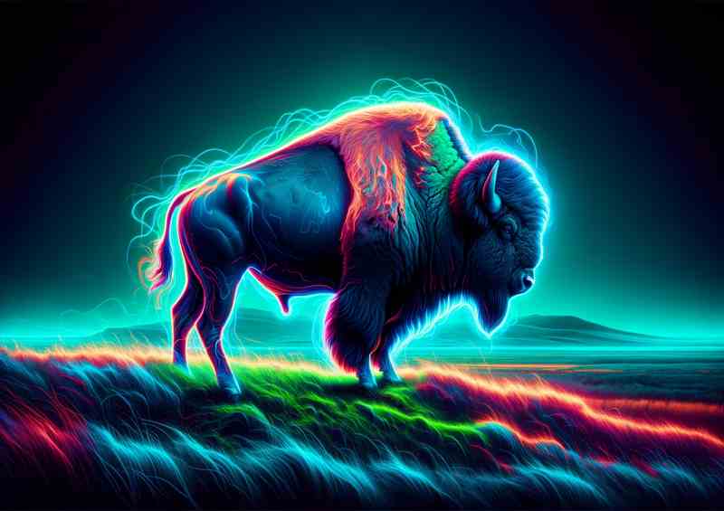 Neon Bison Metal Poster