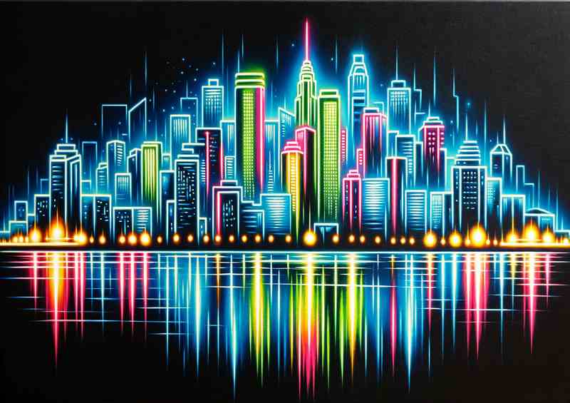 Neon City Nights Metal Poster
