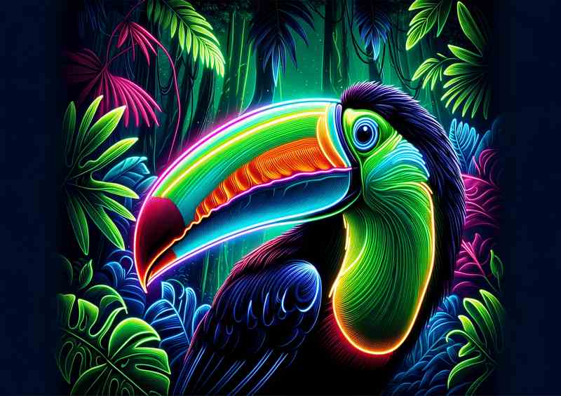 Neon-Hued Toucan Metal Poster