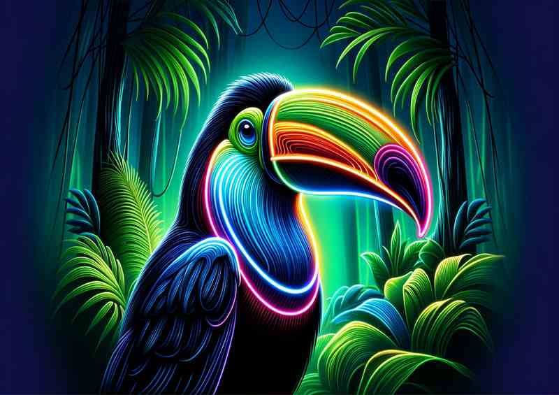 Neon Toucan Metal Poster