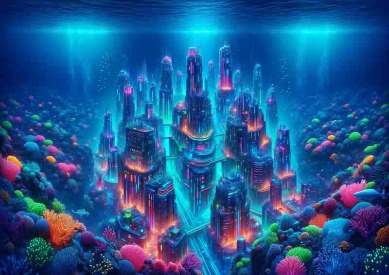 Underwater Neon City in a Coral Reef