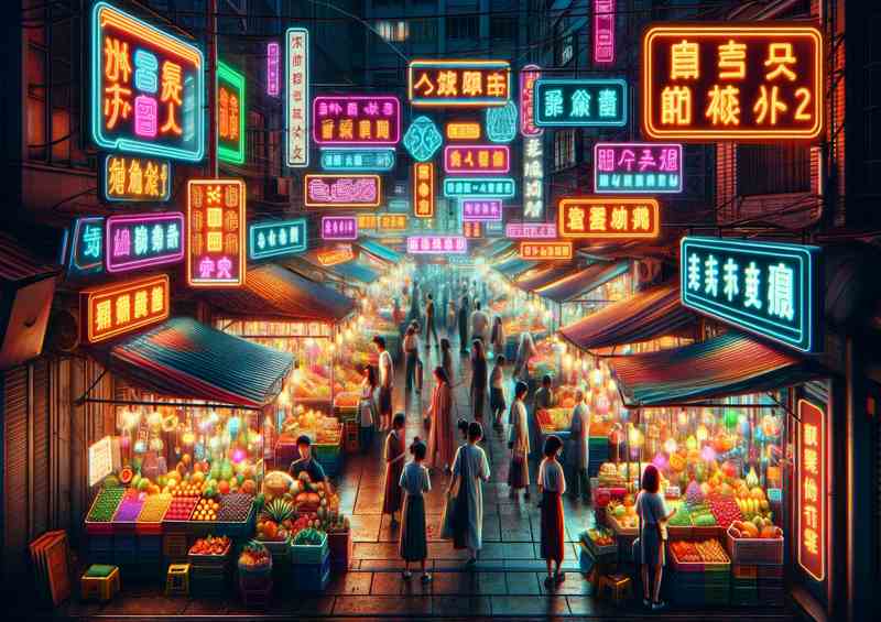 Neon Market Metal Poster