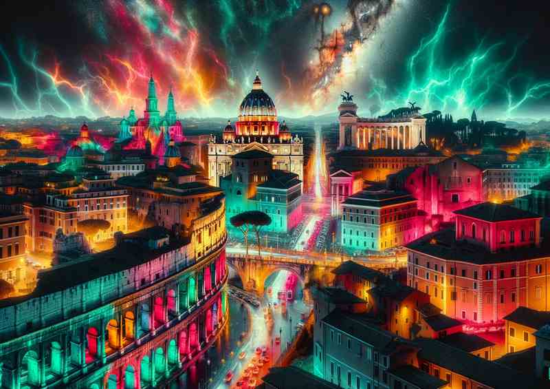 Wide angle image of the historic Rome skyline