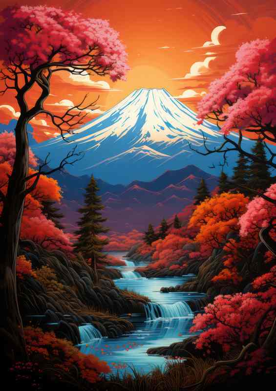 Japans Mountain Springs and Cherry Tree Blooms