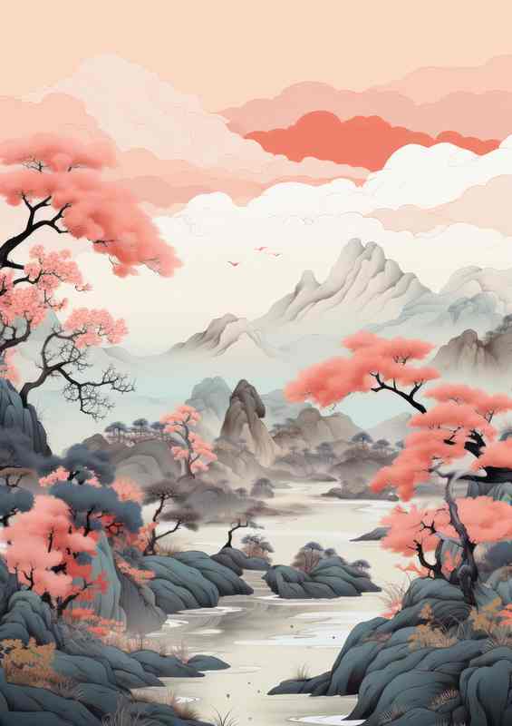 Japans Nature Trio Cherry Trees Mountains and Waterways