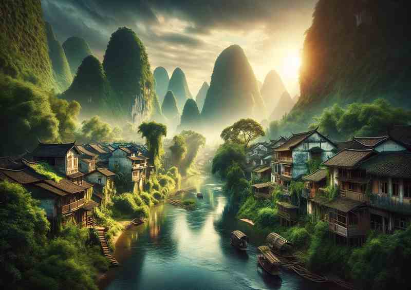 Tranquil Ancient Village River Landscape