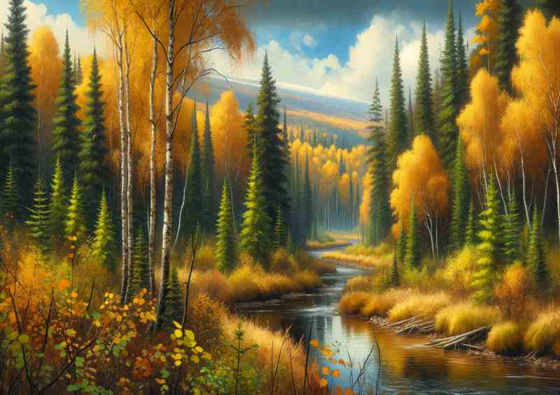 Autumn scene in the Siberian Taiga Russia