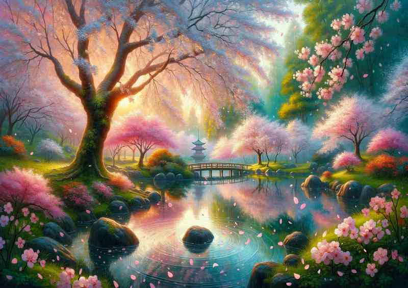 Awakening Splendor Metal Poster in Cherry Blossom Gardens