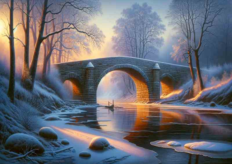 Frosty Twilight An Old Bridge in Realist Style
