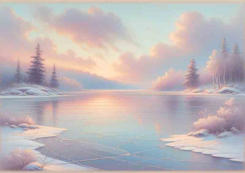 Hushed Hues A Frozen Lake at Sunrise