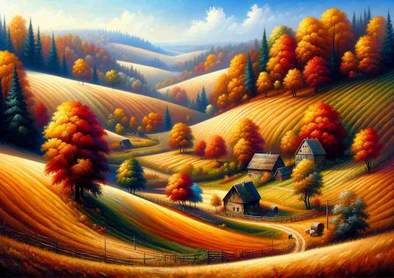 Autumns Harmony A Rural Landscape in Oil Painting Style