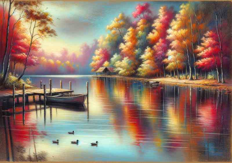 Autumns Serenity A Lakeside in Pastel Style