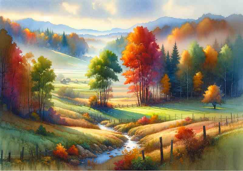 Autumns Whisper A Countryside in Watercolor Style