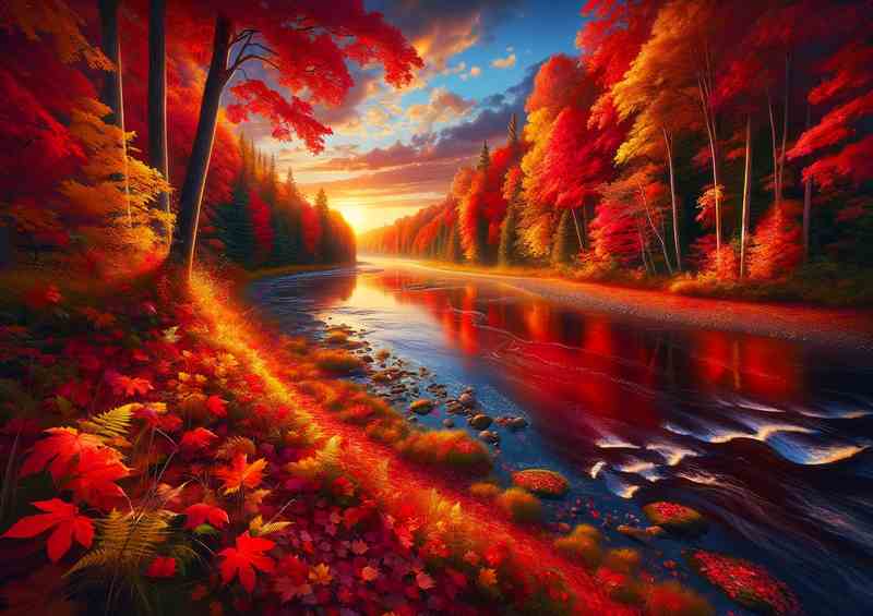 Crimson Canopy The Vibrant Autumn Riverbank