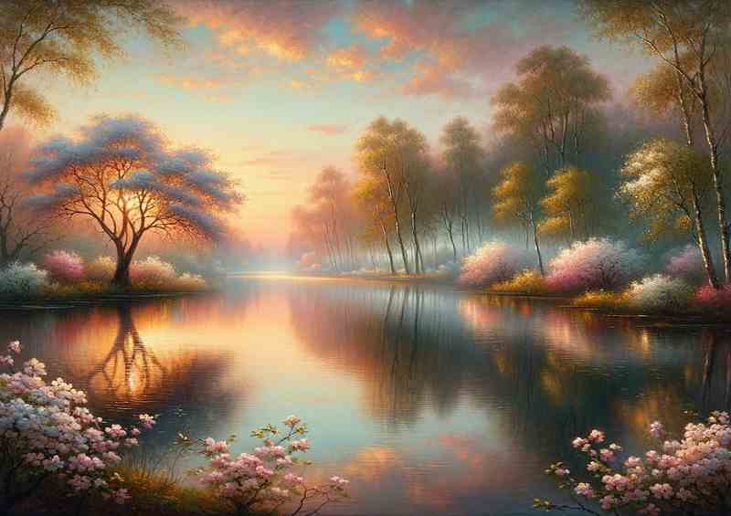 Tranquil Dawn A Spring Lake Scene
