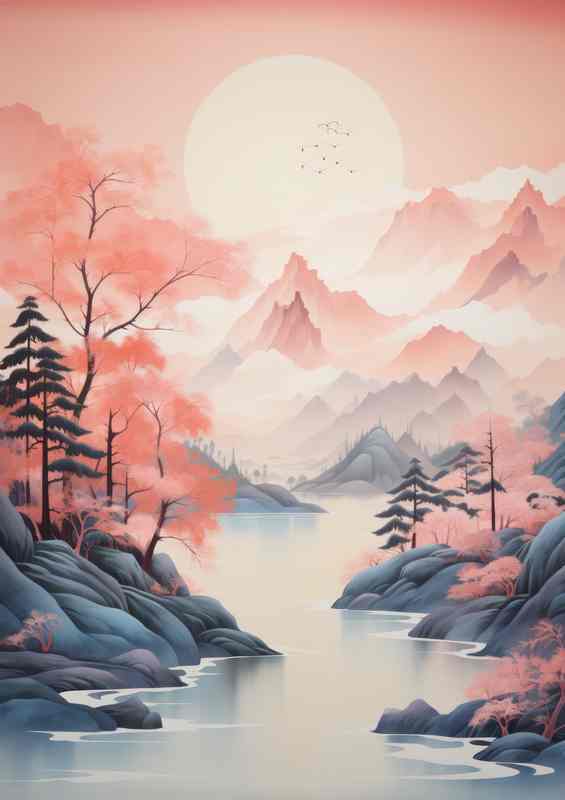 Sakura Serenity Lakes Mountains and Cherry Trees
