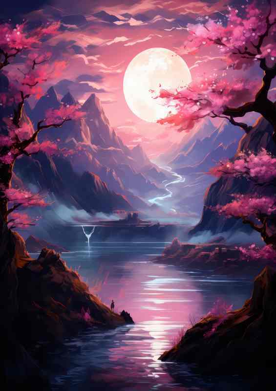Japanese Mountain Sakura Metal Poster