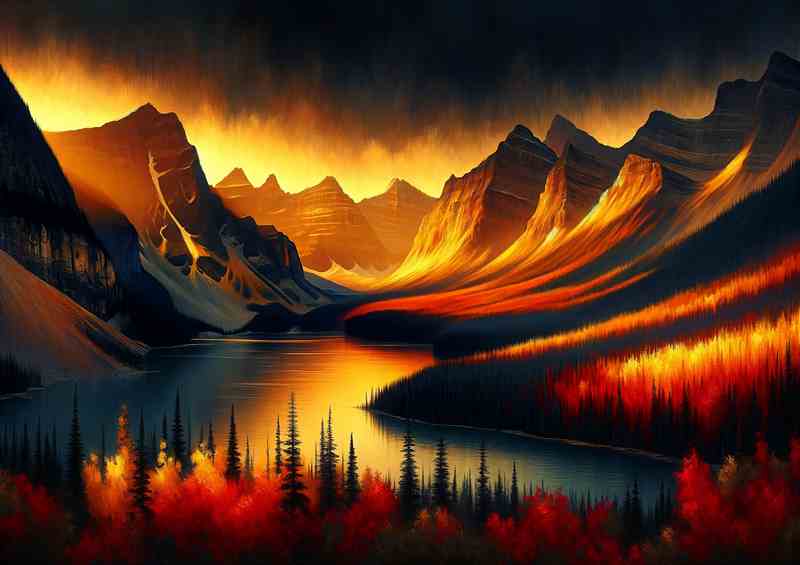 A golden autumn sunset in the Canadian Rockies