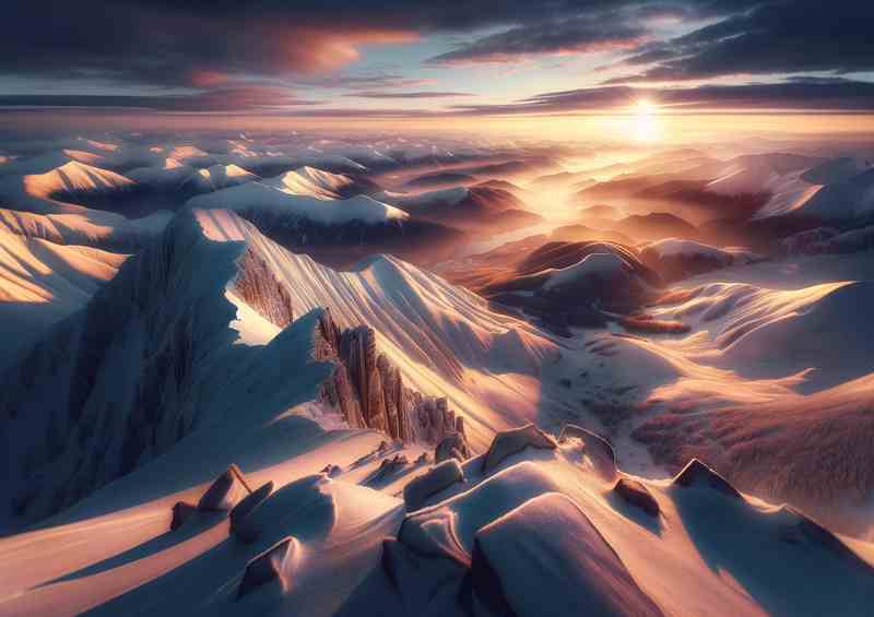 Frosty Dawn A Tranquil Morning on a Snowy Mountain Peak