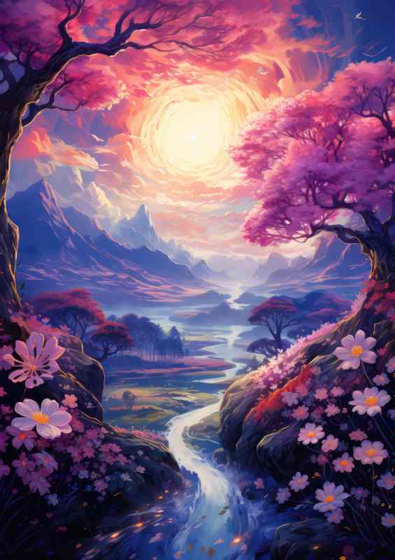 Tranquil Waters and Blooming Trees Japans Scenic Beauty