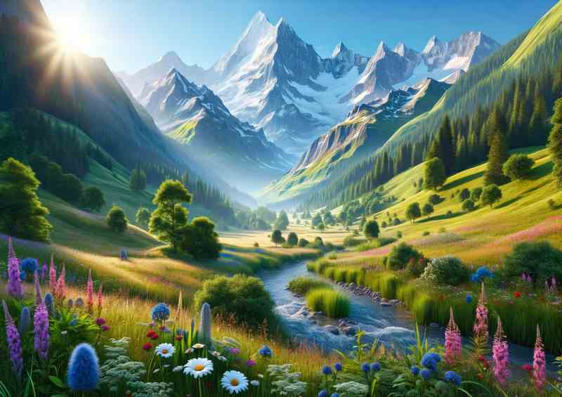 Summer morning in the Swiss Alps Majestic mountains