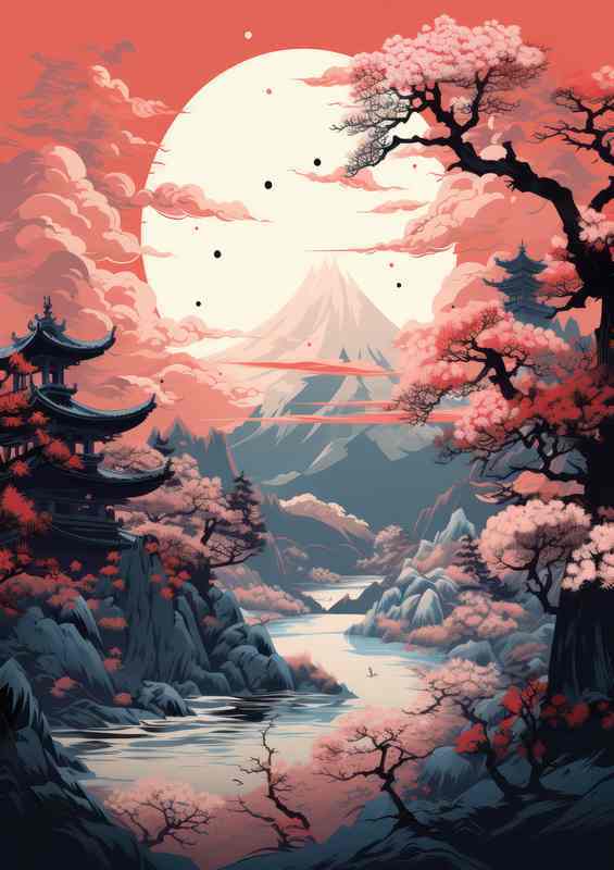 Whispers of Nature Mountains and Cherry Trees in Japan
