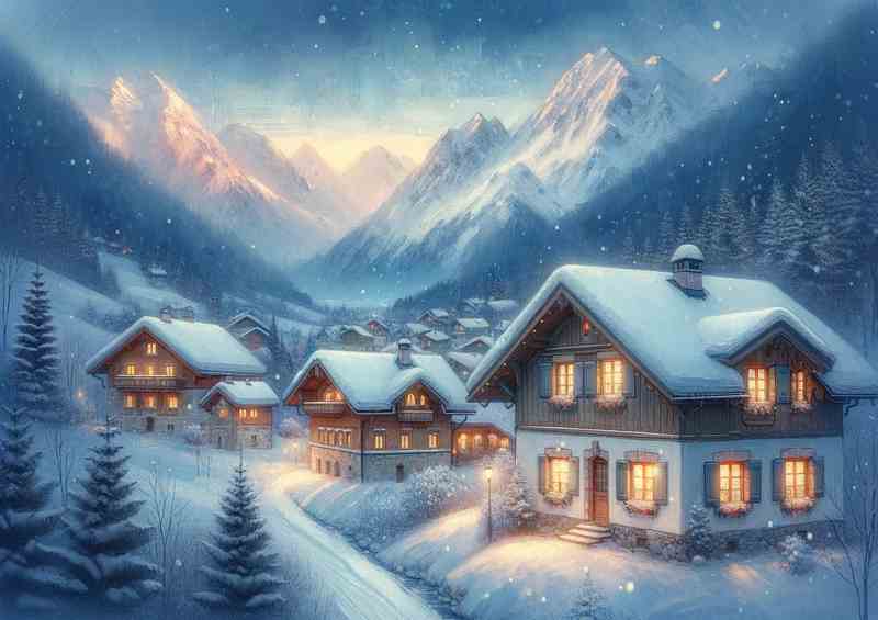 Snowy Village Metal Poster