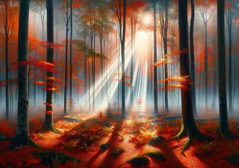 A misty morning in a New England forest USA