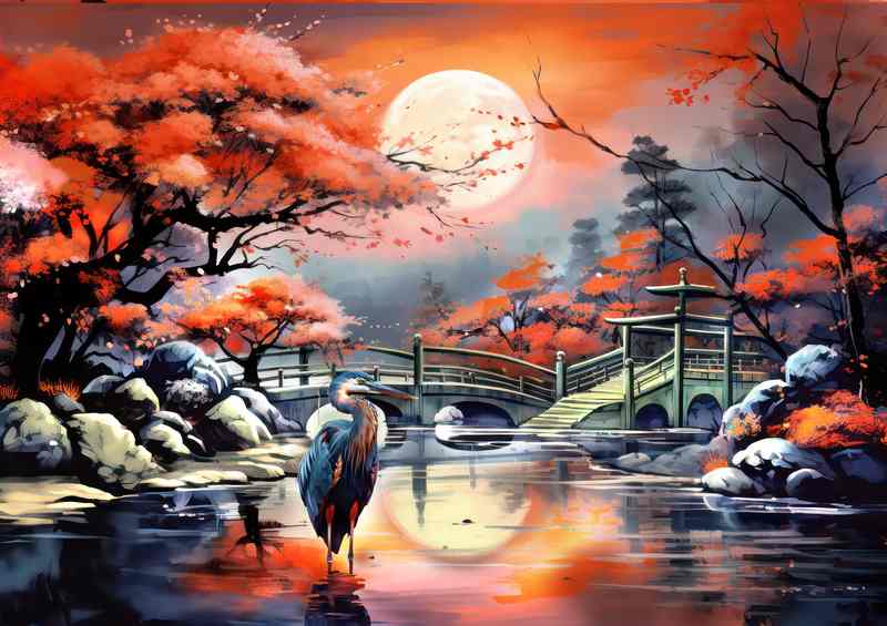 Jaopan bridge with a crane and cherry blosson