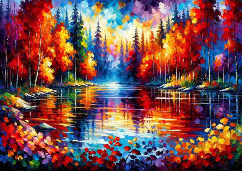 Autumns Glow A Forest Lake in Fauvist Style