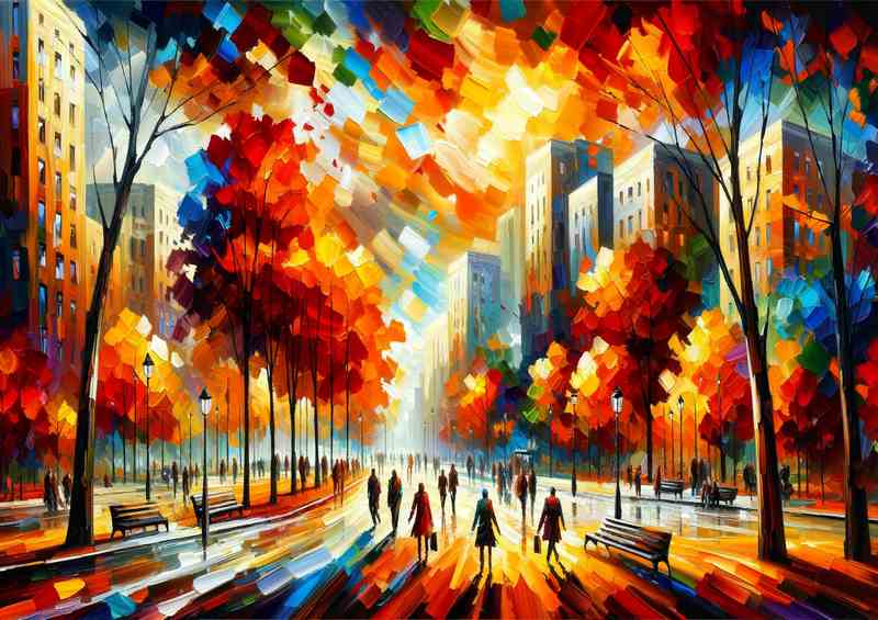 Autumns Harmony A City Park in Expressionist Style