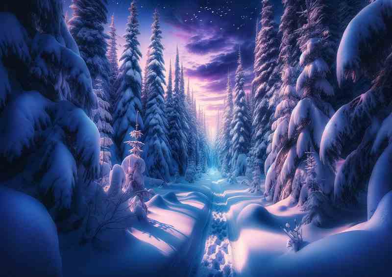 Enchanted Twilight A Snowy Forest Path in Canada