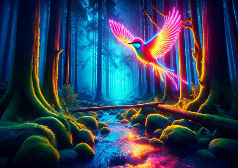 Flight Neon Bird Over Twilight Stream