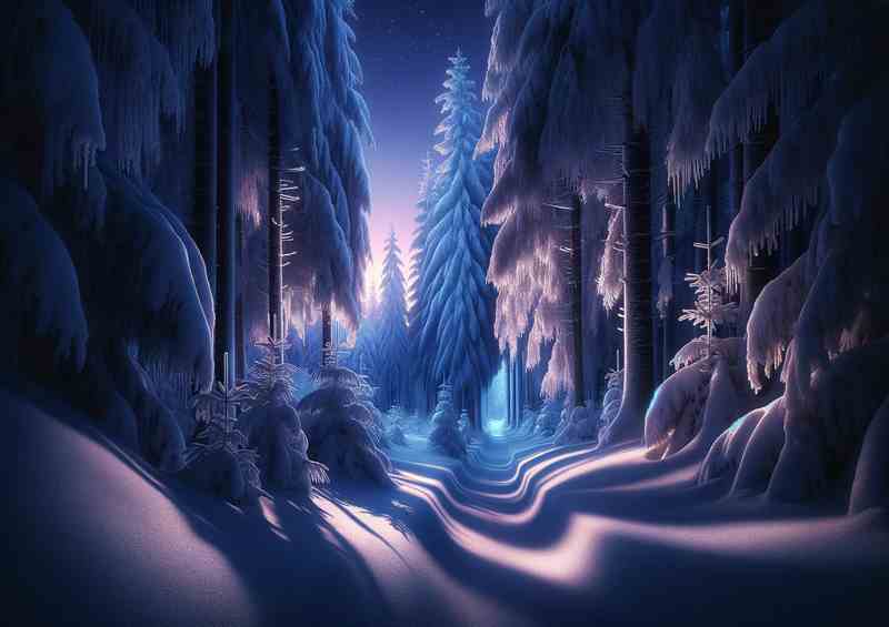 Glimmering Solitude A Frozen Forest at Twilight