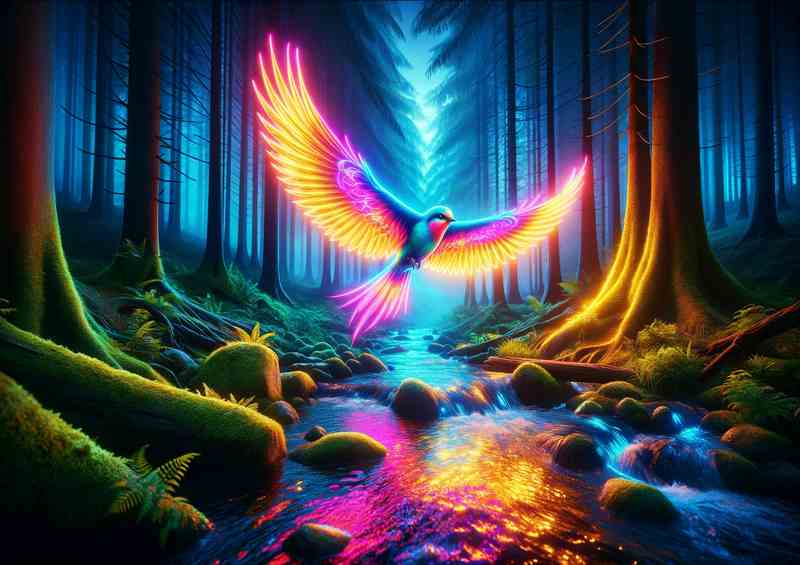 Glowing Flight Neon Bird Over Twilight