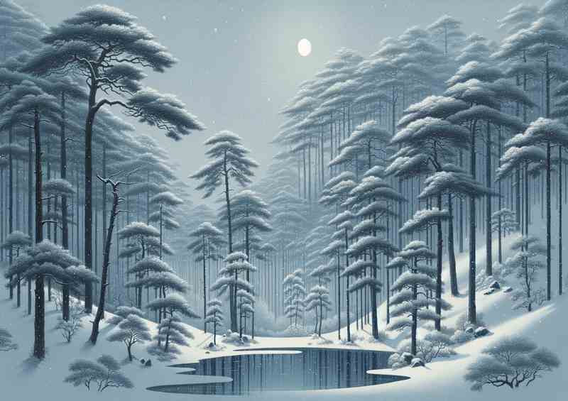 Whispering Pines A Snowy Evening in a Japanese Forest