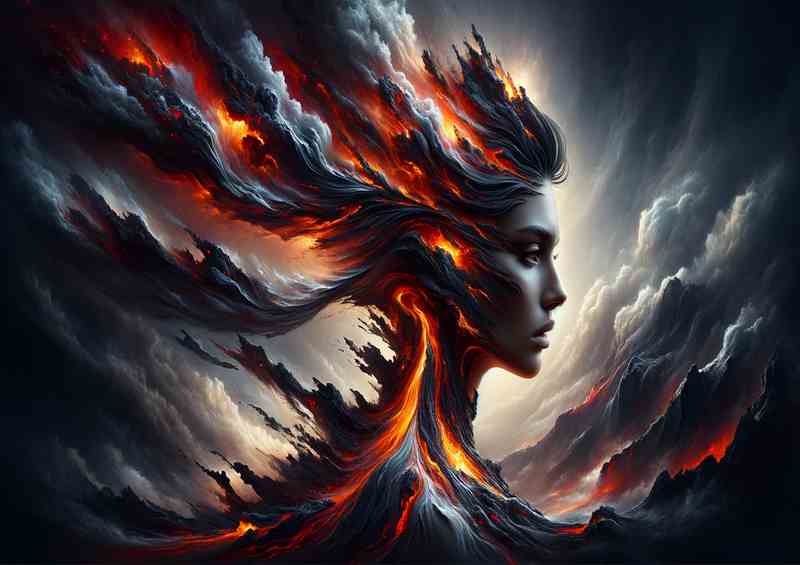 Volcanic Spirit Woman Profile Volcanic Eruption Fusion