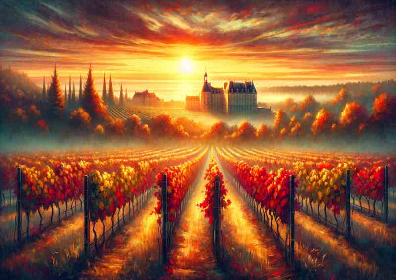 Autumn sunrise over the vineyards of Bordeaux France