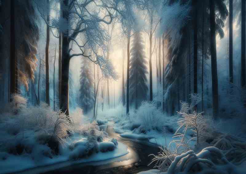 Crystal Silence Snow Blanketed Forest at Dawn