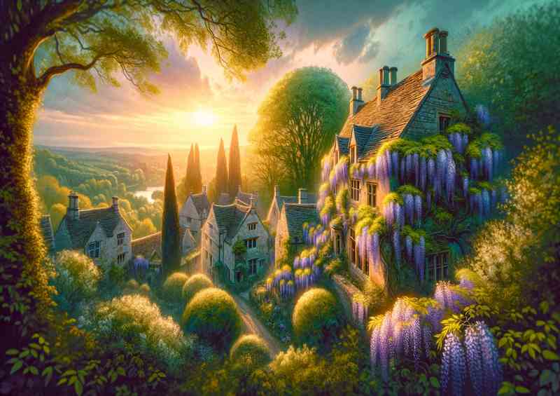 Mystical Cotswolds UK Stone Houses Metal Poster