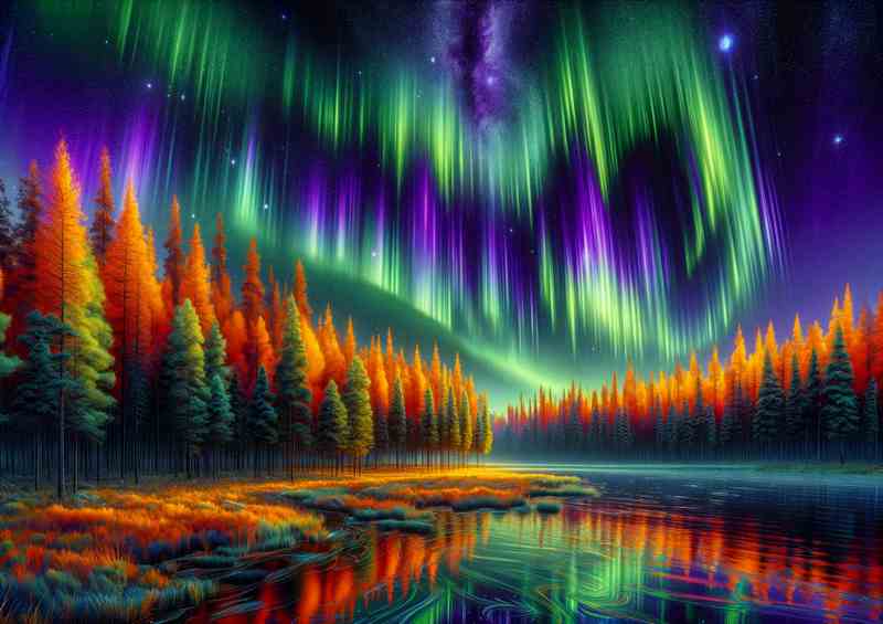 Finnish Forest Aurora Borealis Metal Poster