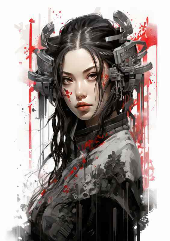Cyberpunk Japanese girl ink style