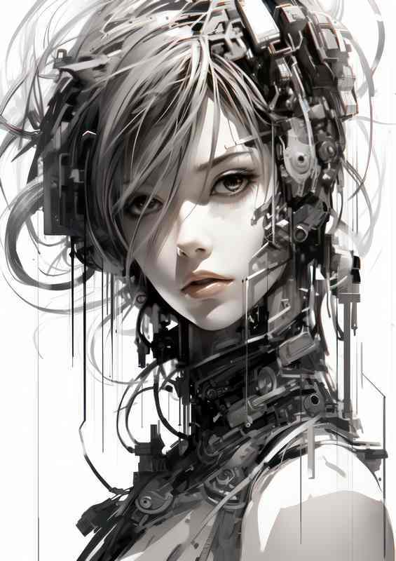 Cyberpunk girl Japanese ink futuristic
