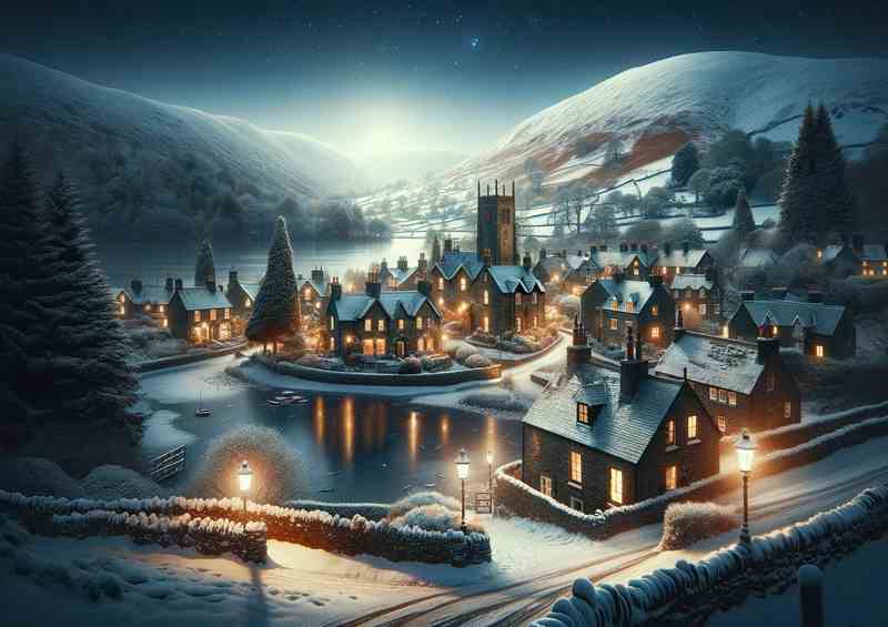 Winters Glow A Snowy Night in a Lake District Village