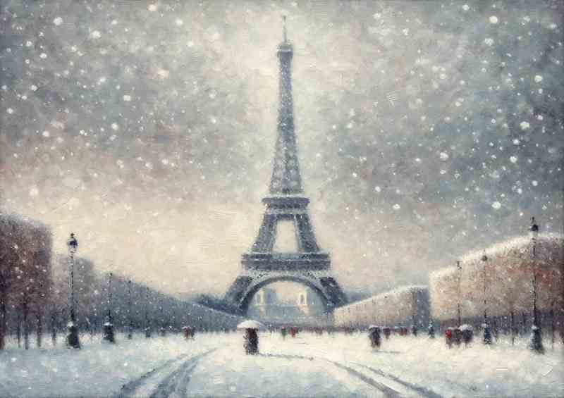 Impressionist Winter Snowfall at the Eiffel Tower Paris