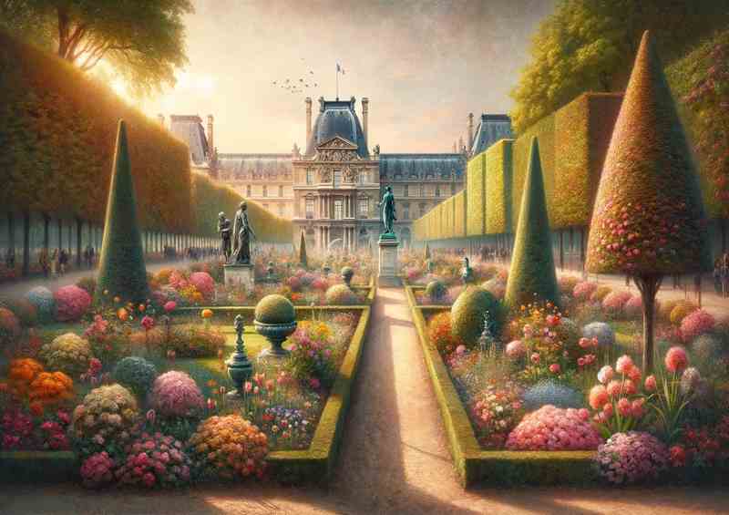 Paris Spring Charm Metal Poster, Jardin Tuileries | Morning