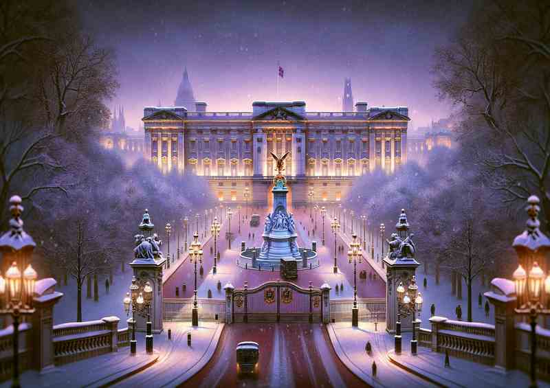 Snowy Serenade Winter Evening at Buckingham Palace