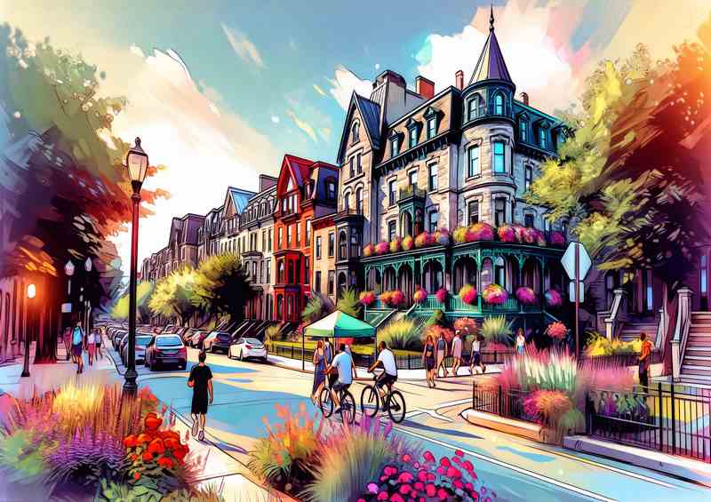 Montreal Streets Metal Poster - Colorful Victorian Houses