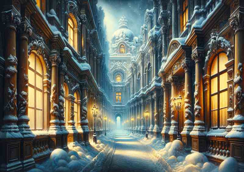 Winters Hush A Snowy Alley in Baroque Style