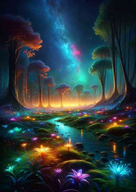 A vertical view from a fantasy planet depicts surreal flowers